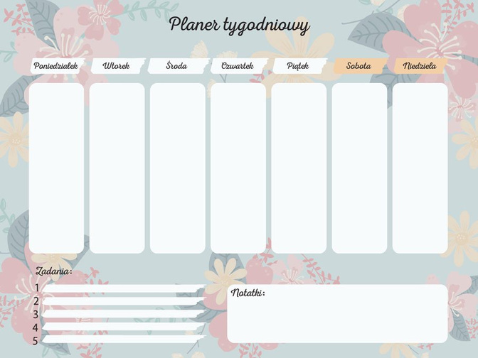 Tygodniowy planer magnetyczny - Stonowane Kwiaty