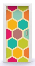 Naklejka na drzwi - Kolorowe sześciokąty 0555