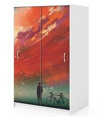 Naklejka na szafę - Rowerzysta i czerwone niebo 0165