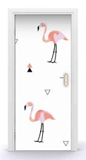 Naklejka na drzwi - Flamingi i trójkąty 0619