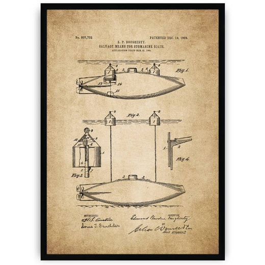 Plakat na starym papierze - łódź podwodna