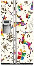 Mata na lodówkę side-by-side - Kolorowe renifery 0591