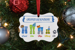 Spersonalizowana zawieszka na choinkę - Kolorowe kalosze 5 osób