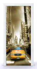Naklejka na drzwi - Manhattan żółte taxi 0223