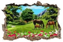 Naklejka na ścianę Dziura 3D Rodzina koni 0457