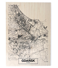 Drewniany plakat - Mapa Gdańska