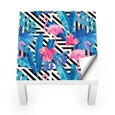 Naklejka na stolik LACK IKEA - Flamingi i niebieskie liście 0109