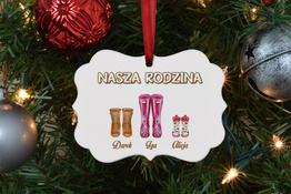 Spersonalizowana zawieszka na choinkę - Różowe kalosze 3 osoby