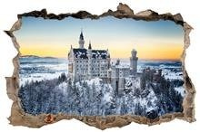 Naklejka na ścianę Dziura 3D Zamek Neuschwanstein zimą 0392