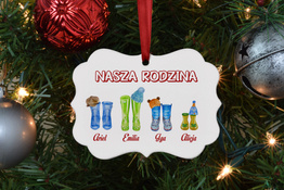 Spersonalizowana zawieszka na choinkę - Kolorowe kalosze 4 osoby