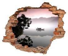 Naklejka na ścianę Dziura 3D Chiński sampan we mgle 0064