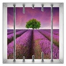 Naklejka na ścianę Okno 3D Drzewo na lawendowym polu 0010
