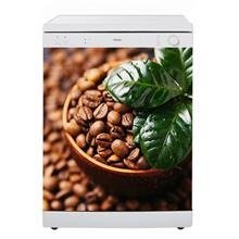 Naklejka na zmywarkę - Ziarna i liście kawy 0606