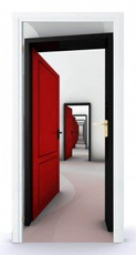 Naklejka na drzwi - Przechodząc przez czerwone drzwi 0063
