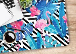 Podkładka na biurko - Flamingi i niebieskie liście