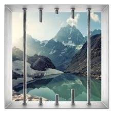 Naklejka na ścianę Okno 3D Jezioro na tle wysokich gór 0001