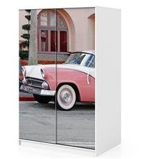 Naklejka na szafę - Różowy cadillac 0104