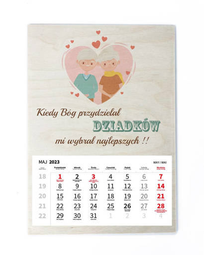 Drewniany kalendarz A3 2023 - Dzień Dziadka i Babci wz15