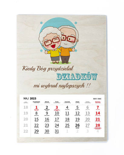 Drewniany kalendarz A3 2023 - Dzień Dziadka i Babci wz17