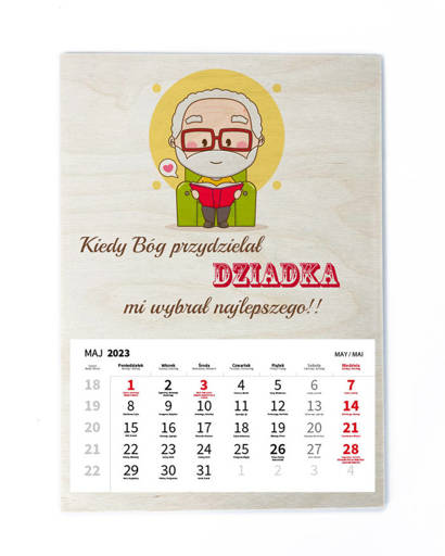 Drewniany kalendarz A3 2023 - Dzień Dziadka i Babci wz18