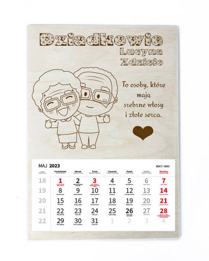 Drewniany kalendarz A3 2023 - Dzień Dziadka i Babci wz23
