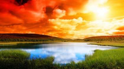 Fototapeta - Wschód słońca nad jeziorem - 0937