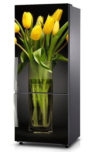 Mata na lodówkę - Żółte tulipany w wazonie 0279