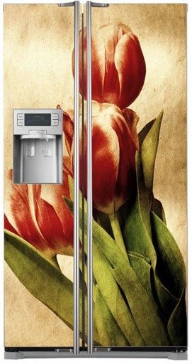 Mata na lodówkę side-by-side - Retro tulipany 0180