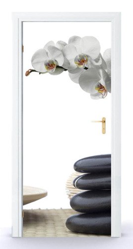 Naklejka na drzwi - Kamienie i orchidea 0030