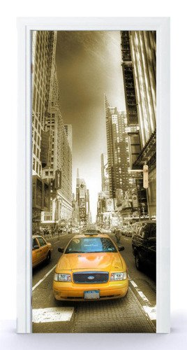 Naklejka na drzwi - Manhattan żółte taxi 0223