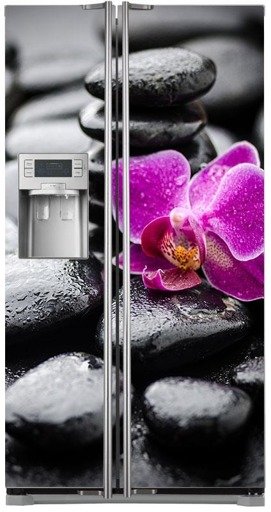 Naklejka na lodówkę side-by-side - Fioletowy kwiat i kamienie 0211