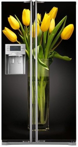 Naklejka na lodówkę side-by-side - Żółte tulipany w wazonie 0279