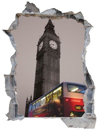 Naklejka na ścianę Dziura 3D - Big Ben i bus 0303