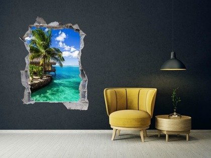 Naklejka na ścianę Dziura 3D - Domek na egzotycznej wyspie 0005