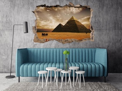 Naklejka na ścianę Dziura 3D Karawana i piramidy 0208