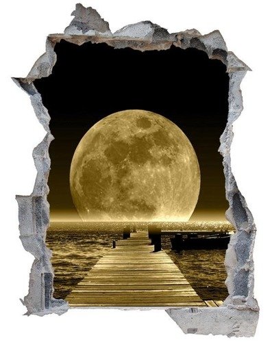 Naklejka na ścianę Dziura 3D - Księżyc nad oceanem 0012