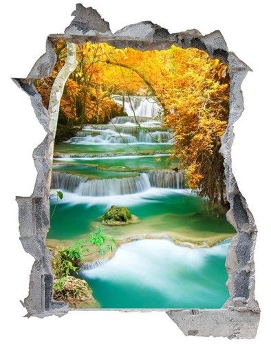 Naklejka na ścianę Dziura 3D - Przepiękny wodospad w lesie 0016