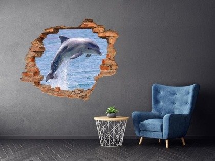 Naklejka na ścianę Dziura 3D Wesoły delfin 0418