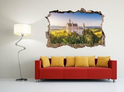 Naklejka na ścianę Dziura 3D Zamek Neuschwanstein w blasku popołudniowego słońca 0410