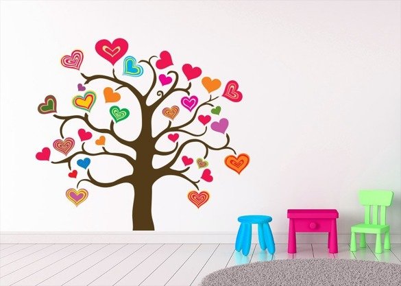 Naklejka na ścianę - Różnobarwne serca