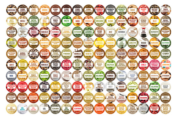 Naklejki etykiety na słoiki z przyprawami 150 sztuk - kolorowe