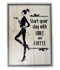 Drewniany plakat - Uśmiech i kawa