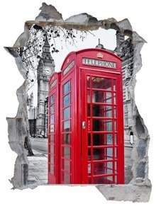 Naklejka na ścianę Dziura 3D - Angielska budka telefoniczna 0298