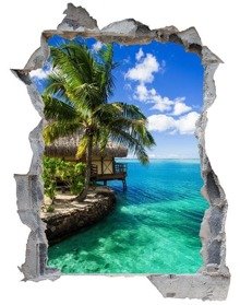 Naklejka na ścianę Dziura 3D - Domek na egzotycznej wyspie 0005