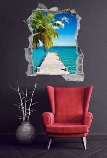 Naklejka na ścianę Dziura 3D - Tropikalna palma 0036