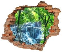 Naklejka na ścianę Dziura 3D Wodospad i palmy 0092