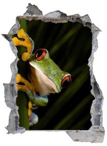 Naklejka na ścianę Dziura 3D - Żaba na bambusie 0444