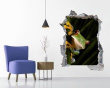 Naklejka na ścianę Dziura 3D - Żaba na bambusie 0444