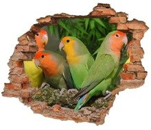 Naklejka na ścianę Dziura 3D Zielone i żółte papugi 0420